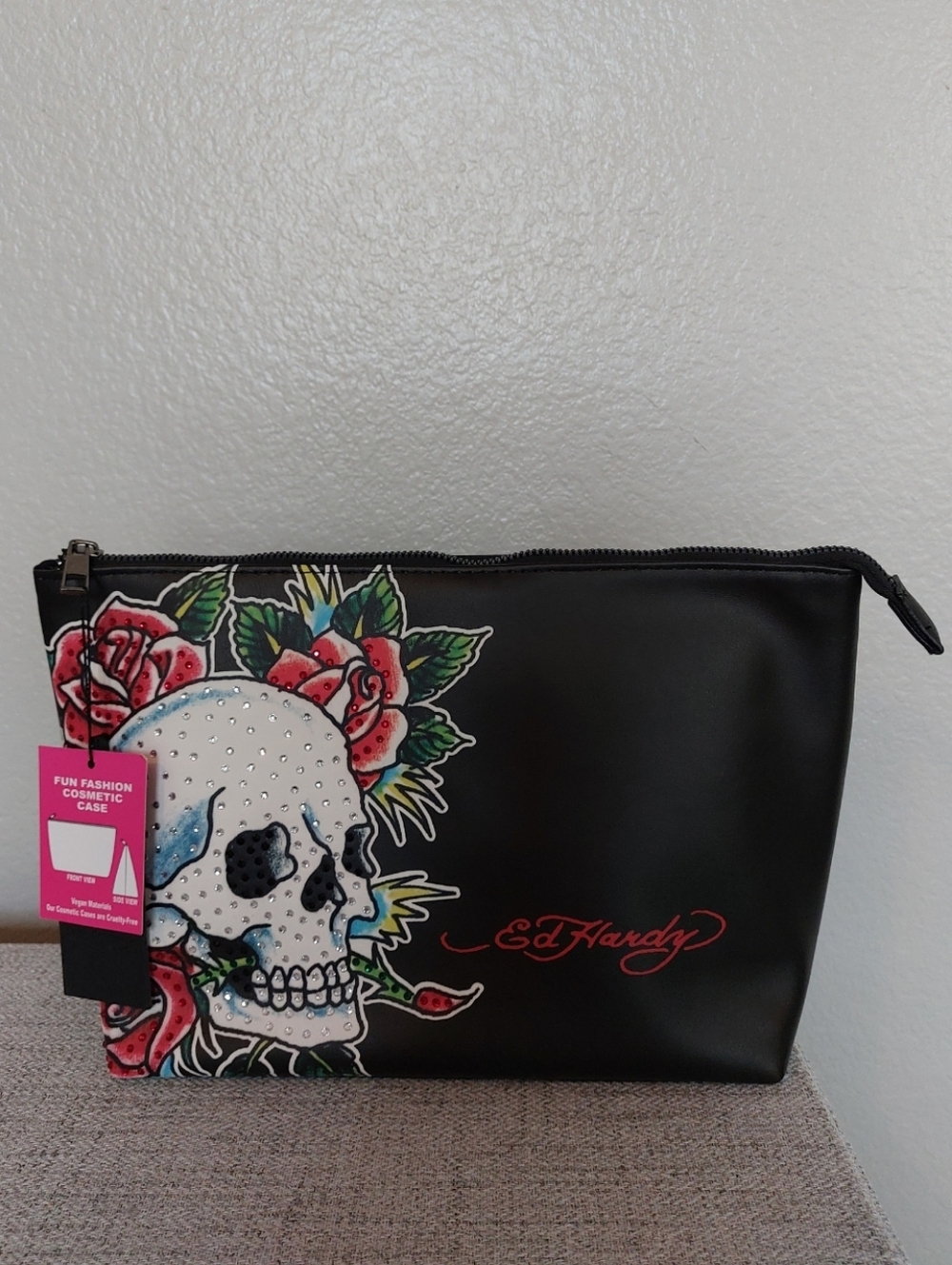 Ed Hardy Skull & Rhinestone Cosmetic Bag NWT
